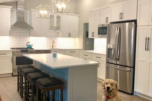 A photo of a complete kitchen renovation. We're experienced with kitchen remodels of all sizes, large and small.